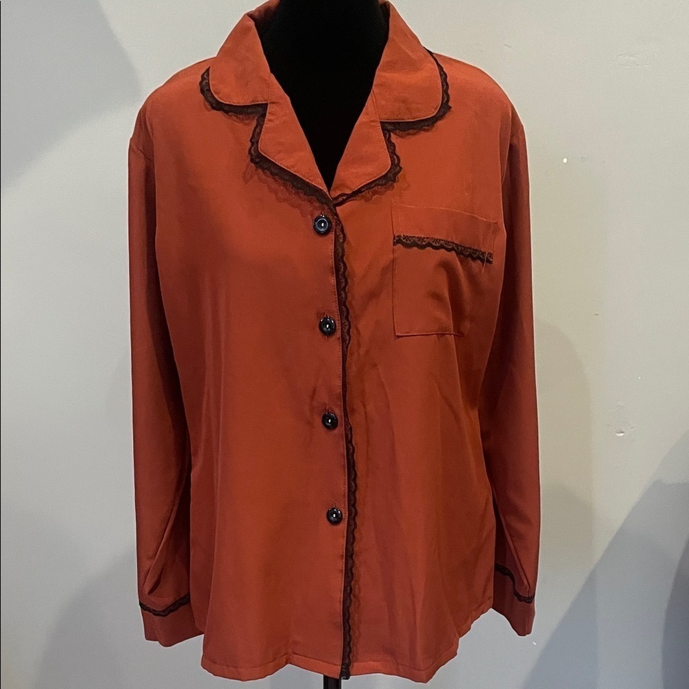 Rust Button-Up Shirt with Black Trim large like new